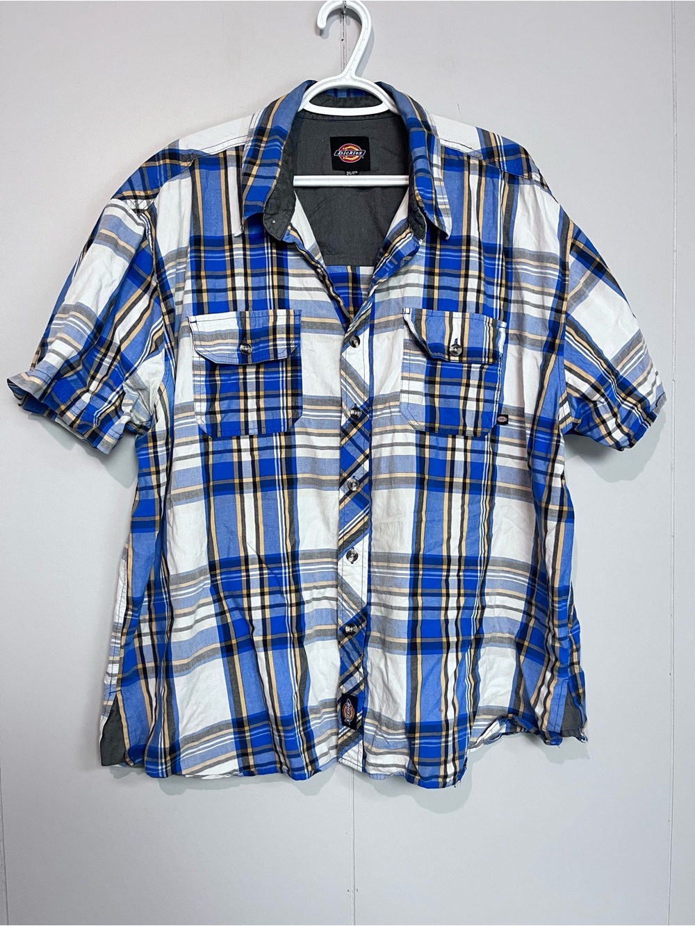 Dickies Men’s 2XL Blue Plaid Short Sleeve Button Up Shirt 100% Cotton Workwear